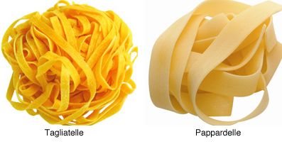 Tipos de pasta: tagliatelle pappardelle