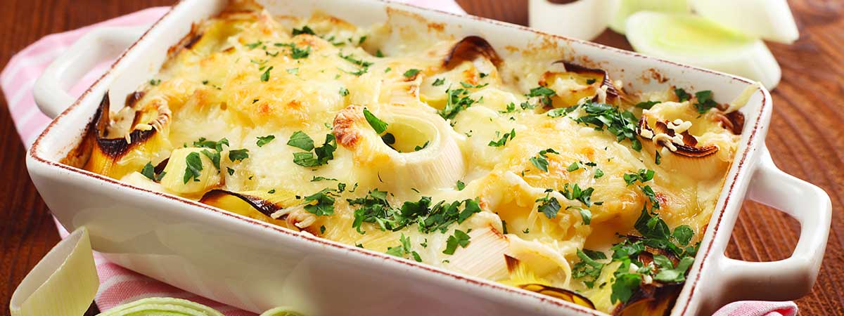 Puerros gratinados con queso Arla