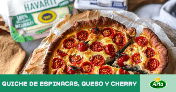 Quiche de espinacas, queso y cherrys